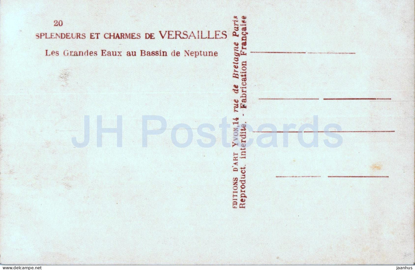 Splendeurs et Charmes de Versailles - Les Grandes Eaux au Bassin de Neptune - 20 - alte Postkarte - Frankreich - unbenutzt 