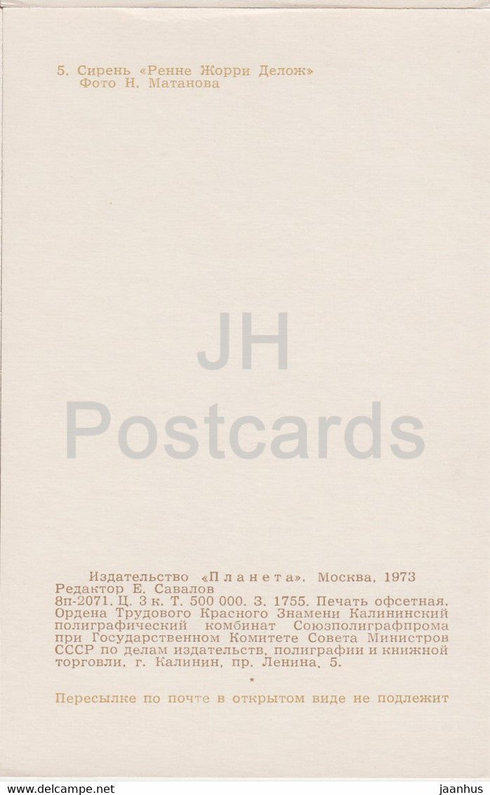 Rennes Jorri Deloges - Lilac - Flowers - 1973 - Russia USSR - unused