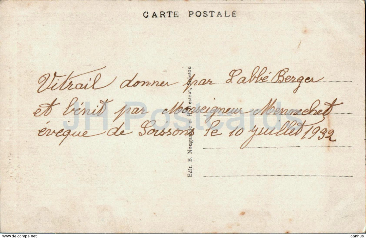 La Messe la tranchee - Vitrail de l'Eglise de Beaurieux - église - carte postale ancienne - 1932 - France - occasion 