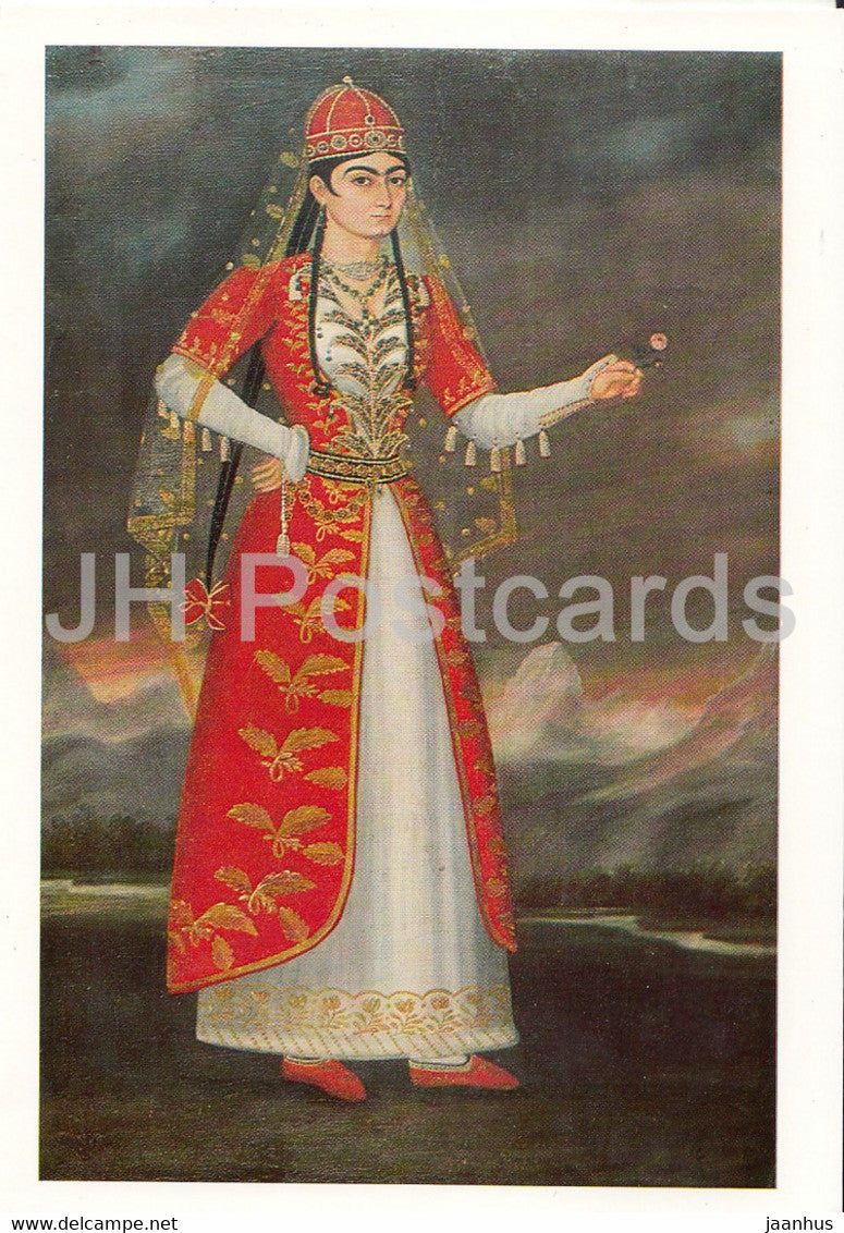 painting by Unknown Georgian Painter - Portrait of Nino Eristavi - Georgian art - 1984 - Russia USSR - unused - JH Postcards