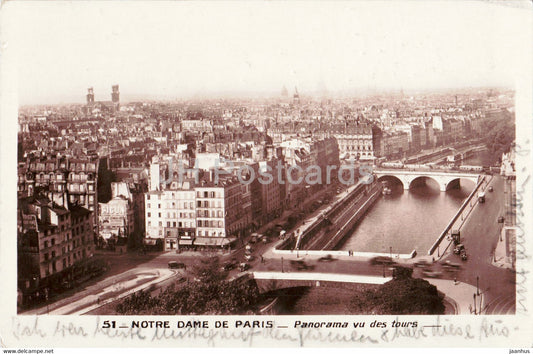 Notre Dame de Paris - Panorama vu des tours - 51 - old postcard - 1931 - France - used - JH Postcards