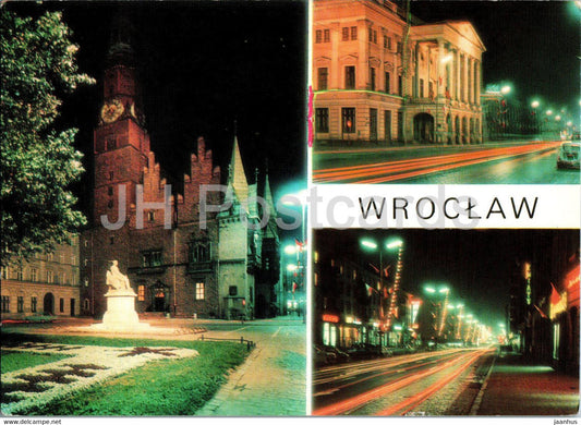 Wroclaw - Pomnik Aleksandra Fredry w Rynku - Gmach Opery - ulica Swidnicka - opera theatre - multiview - Poland - unused - JH Postcards