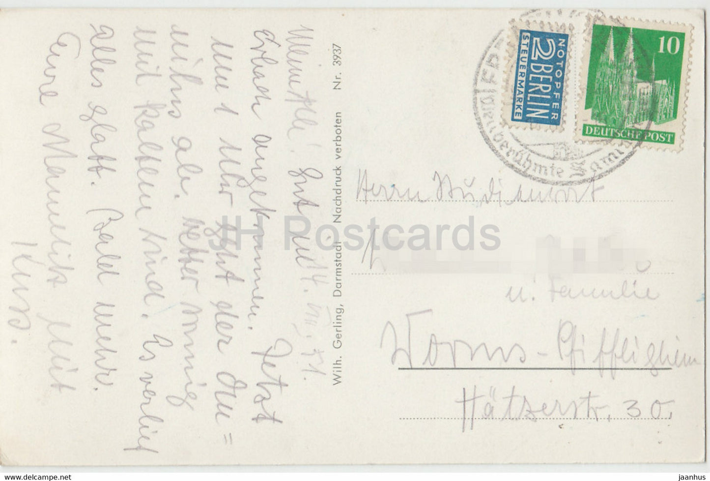 Darmstadt - Altes Schlosstor mit Blick auf den Markt - 3937 - 1959 - Germany - used