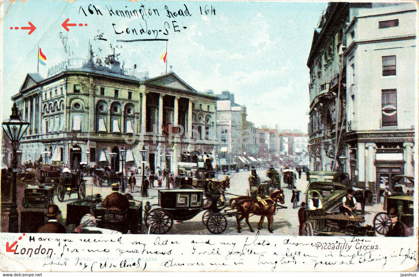 London - Piccadilly Circus - horse carriage - old postcard - 1902 - England - United Kingdom - used - JH Postcards