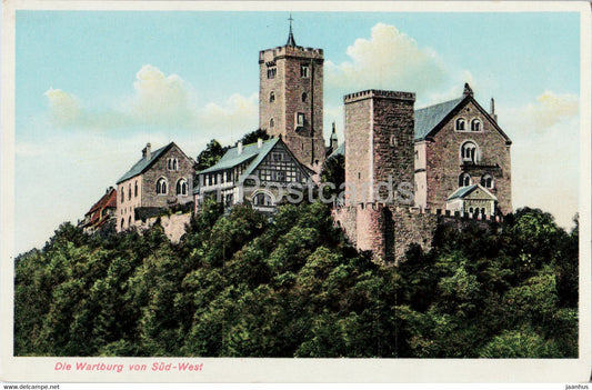 Die Wartburg von Sud West - 0483 - castle - old postcard - Germany - unused - JH Postcards