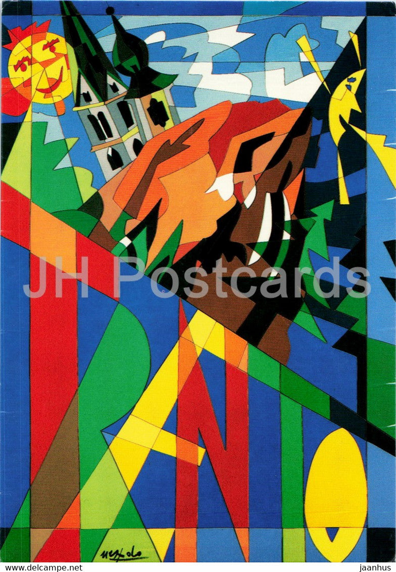 painting by Ugo Nespolo - Publicy Poster - Sketch - Family - Italian art - Italy - used - JH Postcards