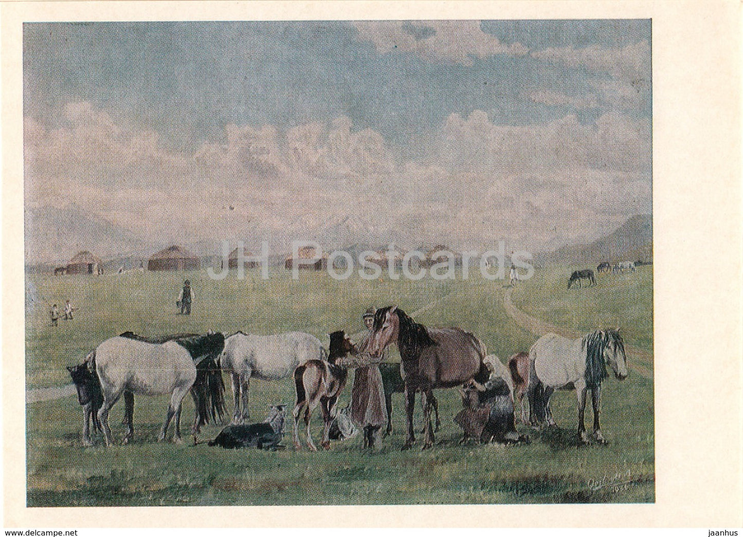 painting by A. Kasteyev - Milking mares - horse - Kazakhstan art - 1974 - Russia USSR - unused