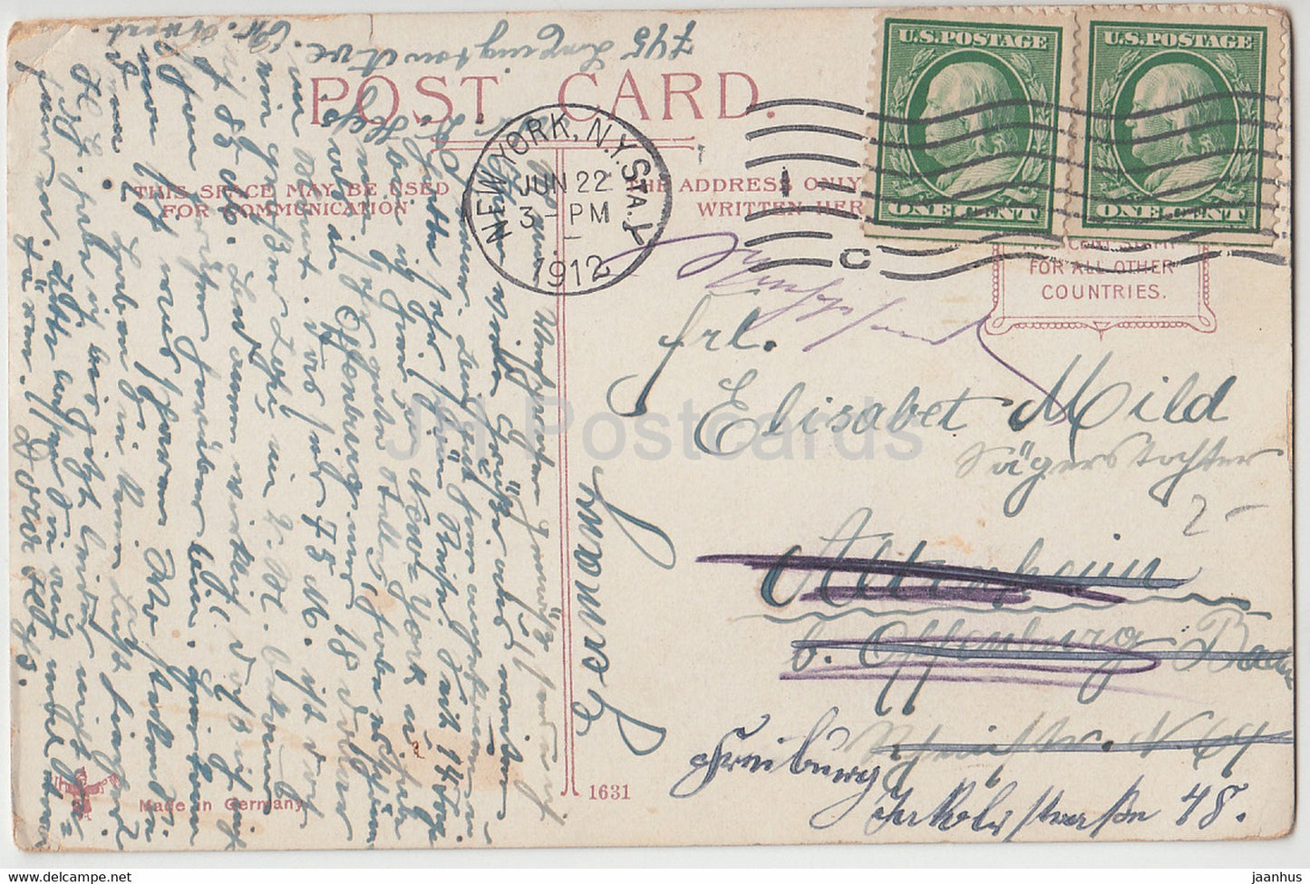 New York – Park Row Building – 1631 – alte Postkarte – 1912 – Vereinigte Staaten – USA – gebraucht