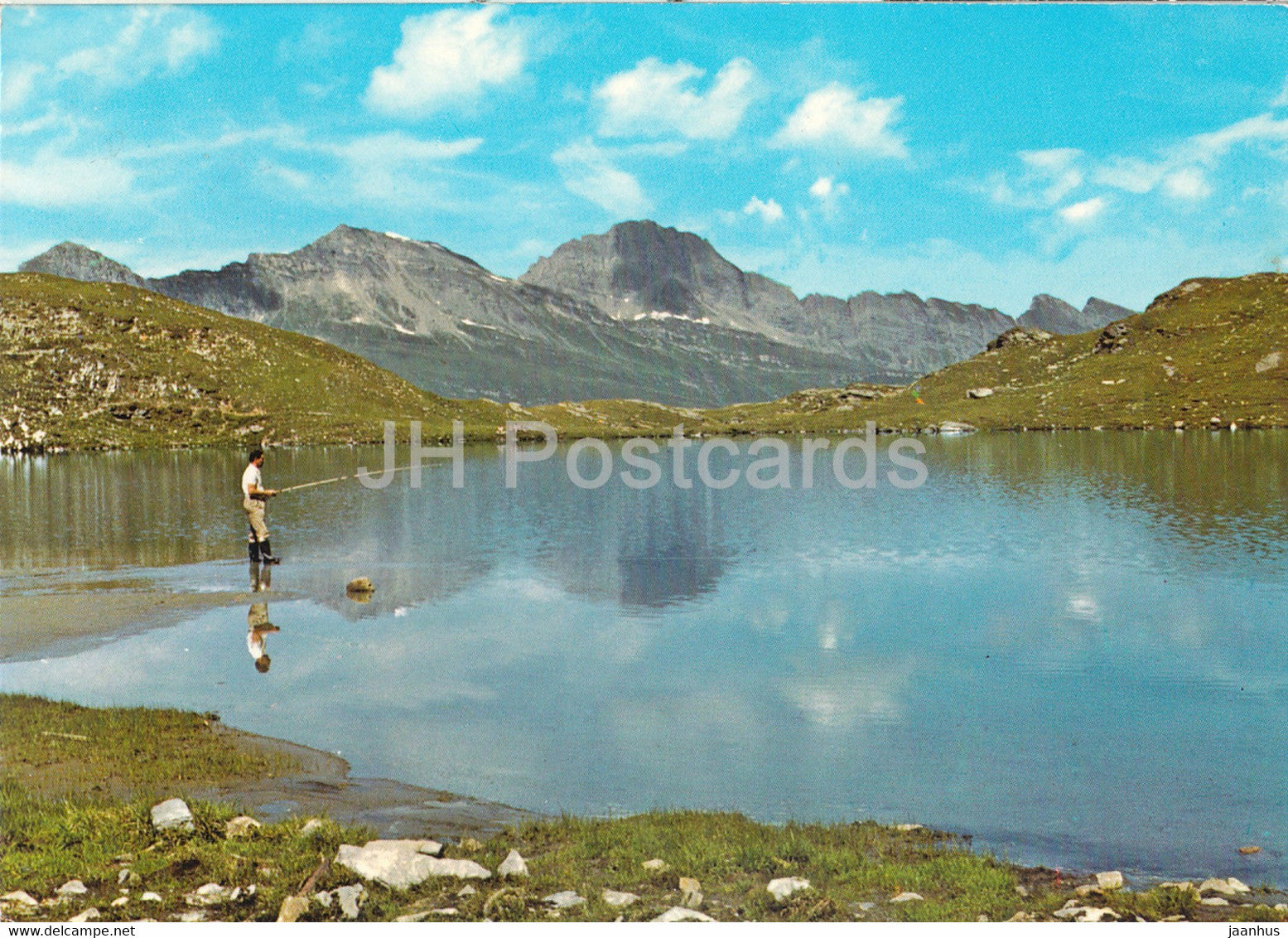 Bad Vals - Guralatschsee oberhalb Zervreila 2409 m - fishing - 1974 - Switzerland - used - JH Postcards