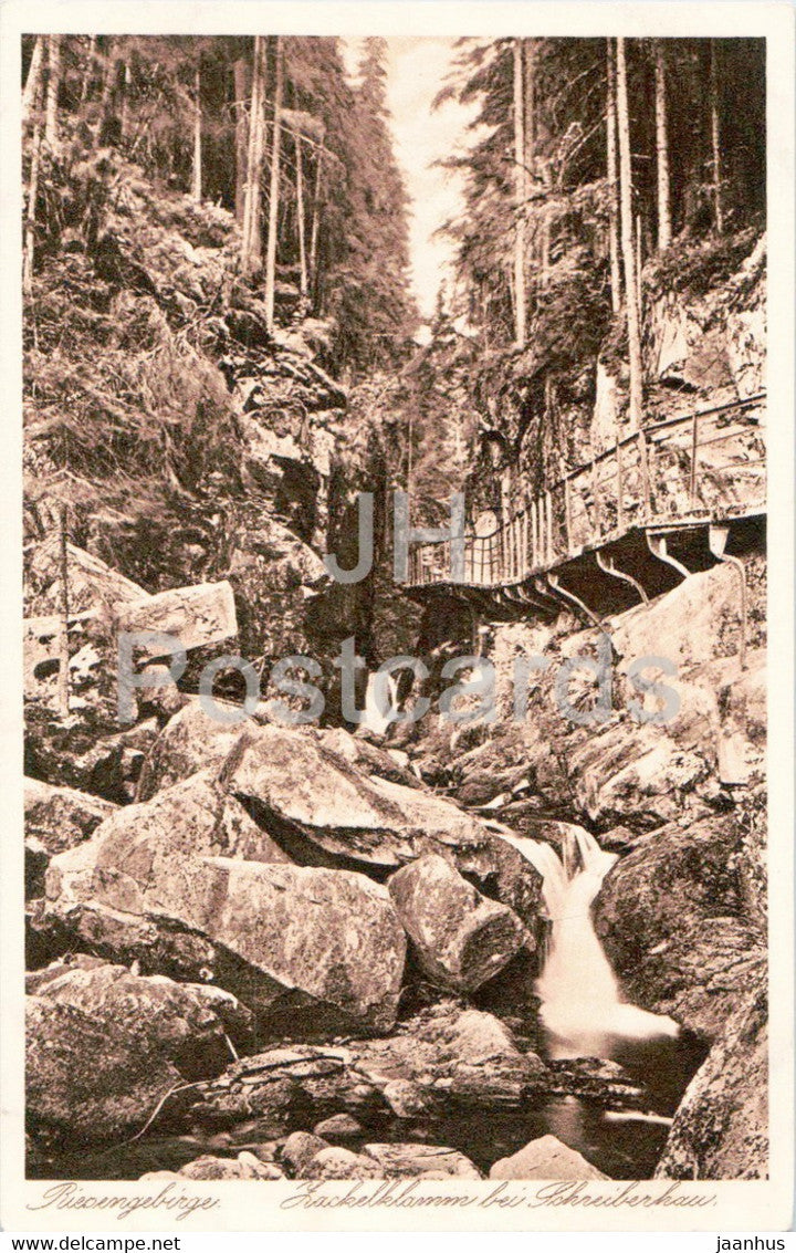 Riesengebirge - Zackelklamm bei Schneiberhau - waterfall - 449 - old postcard - Czech Republic - unused - JH Postcards
