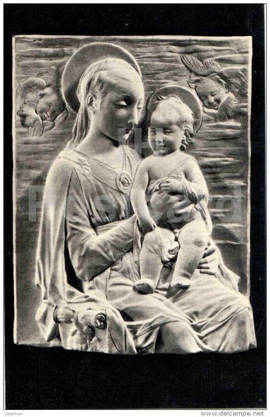 sculpture by Antonio Rossellino - Madonna with Child - italian art - unused - JH Postcards