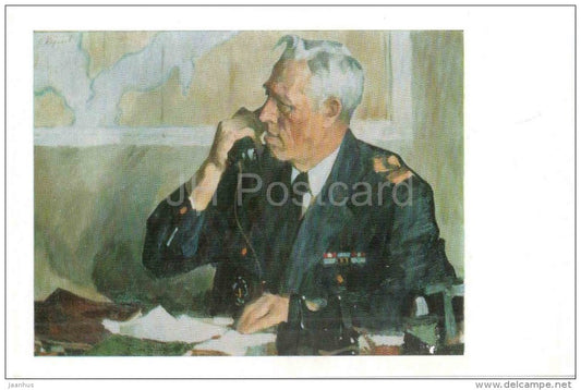 painting by Boris Korneyev - Portrait of M. Yeparin , captain of Murmansk Fishing-Port , 1971 - russian art - unused - JH Postcards