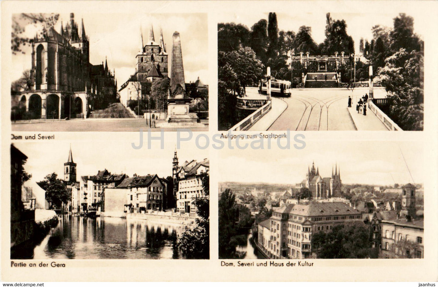 Erfurt - Dom und Severi - Aufgang zum Stadtpark - Partie an der Gera - old postcard - 1955 - Germany DDR - used - JH Postcards