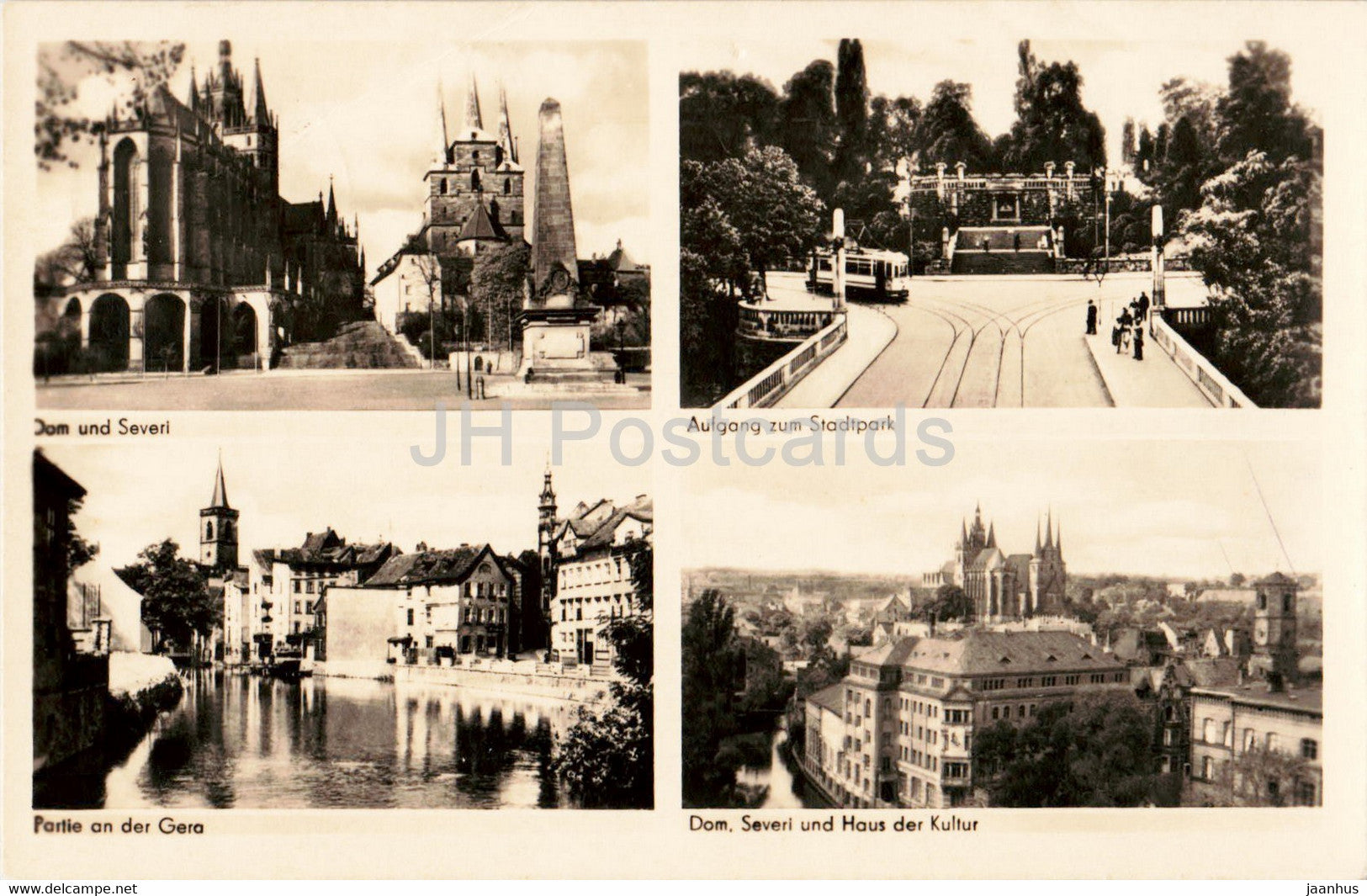 Erfurt - Dom und Severi - Aufgang zum Stadtpark - Partie an der Gera - old postcard - 1955 - Germany DDR - used - JH Postcards