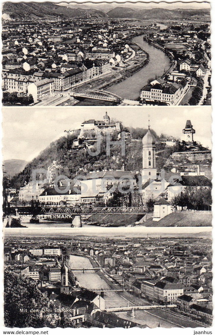 Graz - Steiermark - blick gegen Nordwesten - Mit den drei Brucker - old postcard - Austria - used - JH Postcards