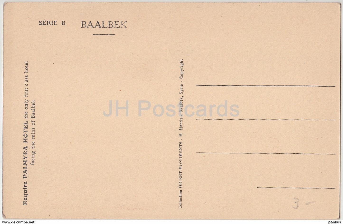 Baalbek - Syrie - Parvis du Temple de Bacchus - Palmyra Hotel - ancient world - 19 - old postcard - Syria - unused