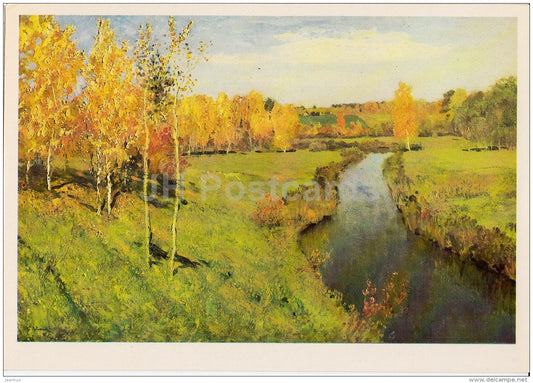 painting by I. Levitan - Golden Autumn , 1895 - river - Russian art - 1985 - Russia USSR - unused - JH Postcards