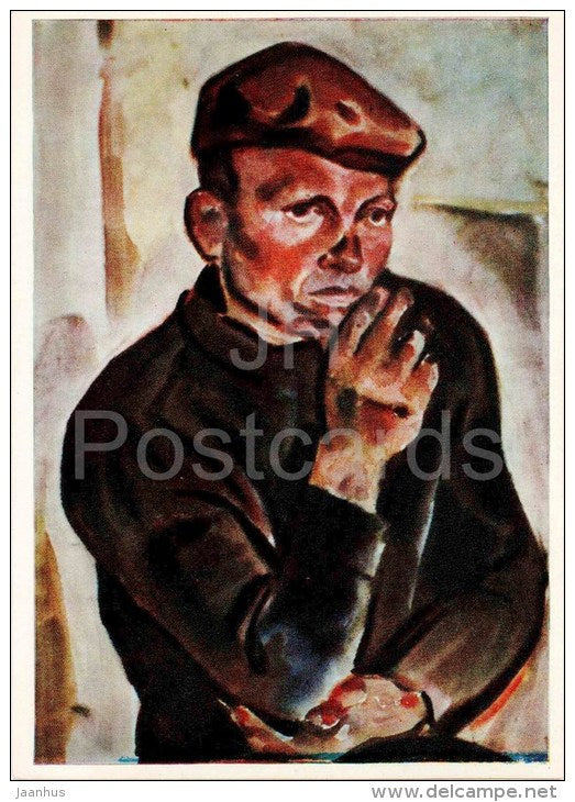 painting by S. Kokayev - Stevedore - shoreman - man - russian art - unused - JH Postcards
