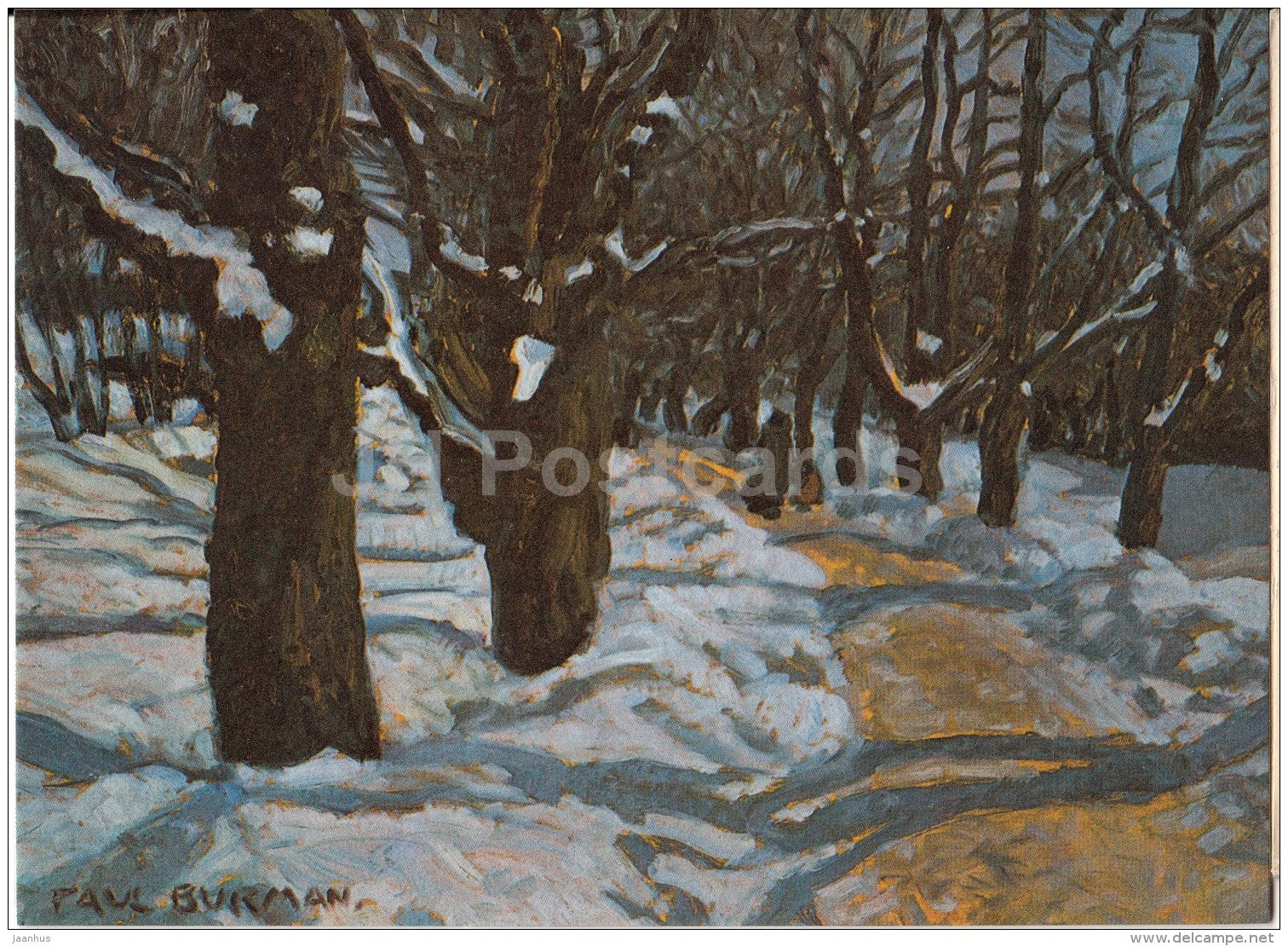 New Year Greeting Card by P. Burman - Kaarli avenue - art - painting - 1987 - Estonia USSR - used - JH Postcards