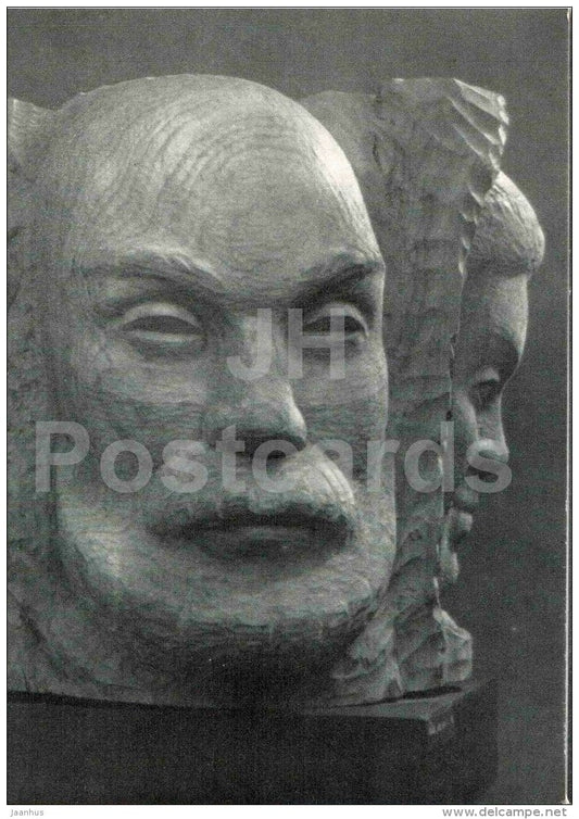 sculpture by Juozas Mikenas - Self-Portrait , composition fragment Fisherman , 1961 - lithuanian art - unused - JH Postcards