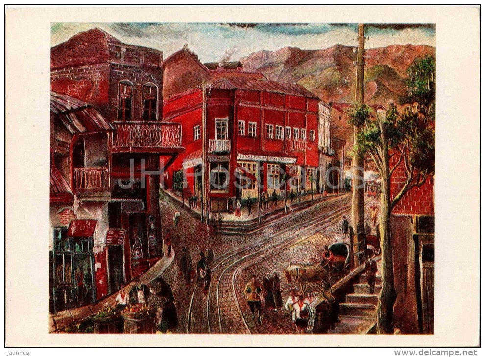 painting by Elena Akhvlediani - Old Tiflis . The Maidan , 1927 - streets - georgian art - unused - JH Postcards