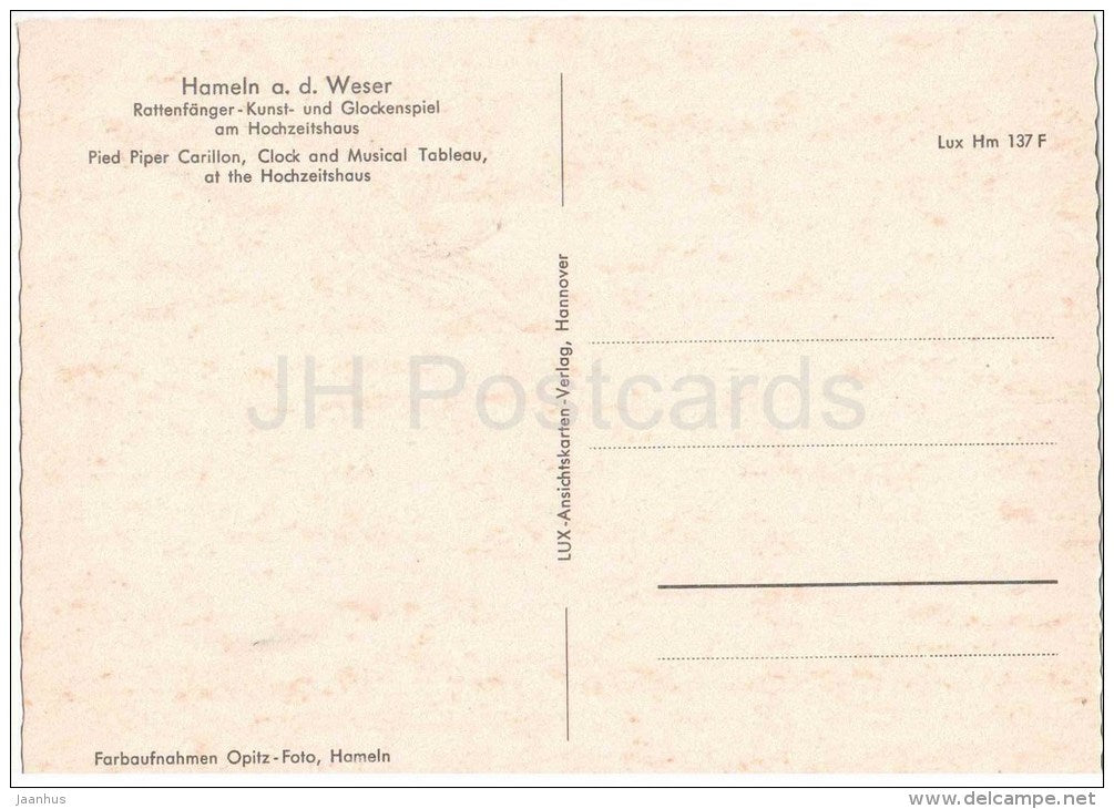 Hameln an der Weser - Rattenfänger-Kunst - und Glockenspiel am Hochzeitshaus - Germany - nicht gelaufen - JH Postcards