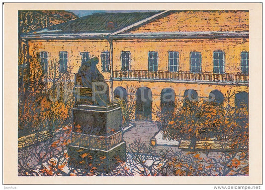 illustration by L. Korsakov - Suvorov boulevard . Monument to N. Gogol - Moscow - Russia USSR - 1979 - unused - JH Postcards