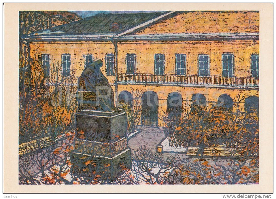 illustration by L. Korsakov - Suvorov boulevard . Monument to N. Gogol - Moscow - Russia USSR - 1979 - unused - JH Postcards