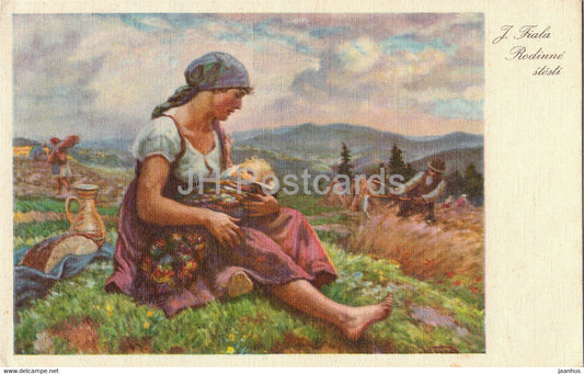 painting by Josef Fiala - Rodinne stesti - Family happiness - old postcard - Czech art - Czech Republic - unused - JH Postcards