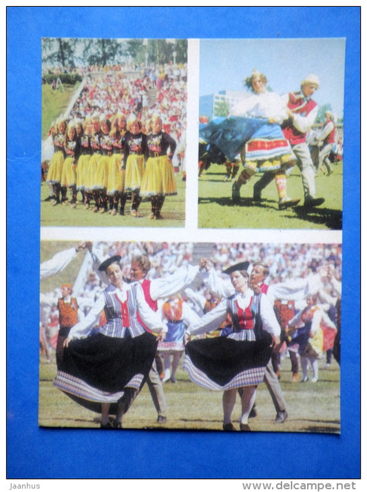 Estonian folk dancers 2 - folk costumes - dance festival - large format card - 1975 - Estonia USSR - unused - JH Postcards