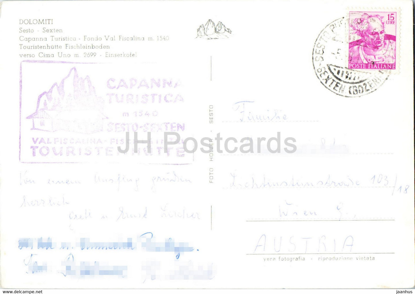 Dolomiti - Sesto Sexten - Capanna Turistica Fondo Val Fiscalina - Fischleinboden - Cima Uno - Italy - used