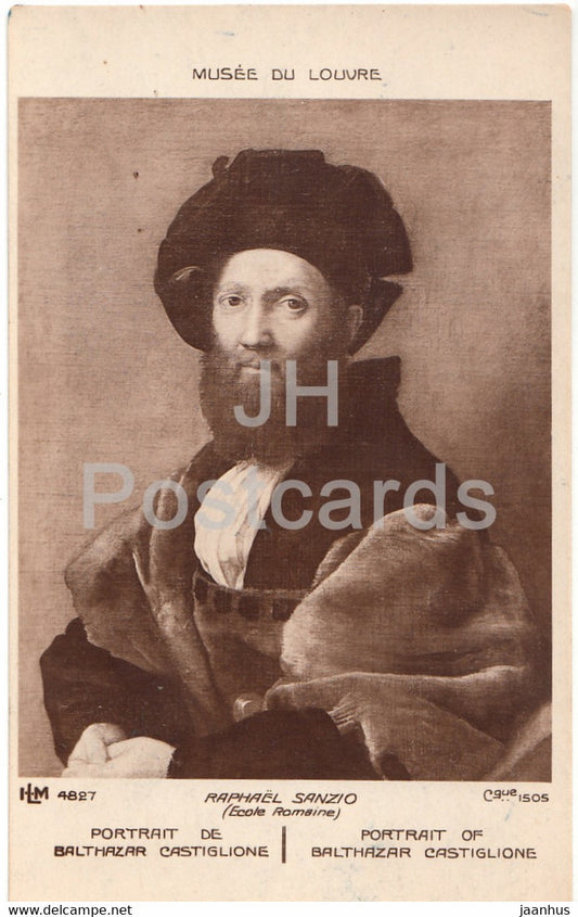 painting by Raphael - Portrait of Baldassare Castiglione - 4827 - France - old postcard - unused - JH Postcards