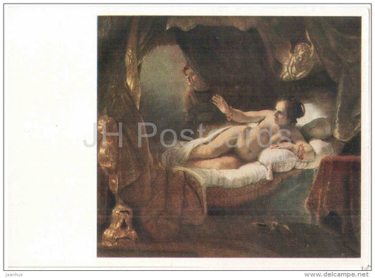 painting by Rembrandt - Danae , 1636 - naked woman - dutch art - unused - JH Postcards