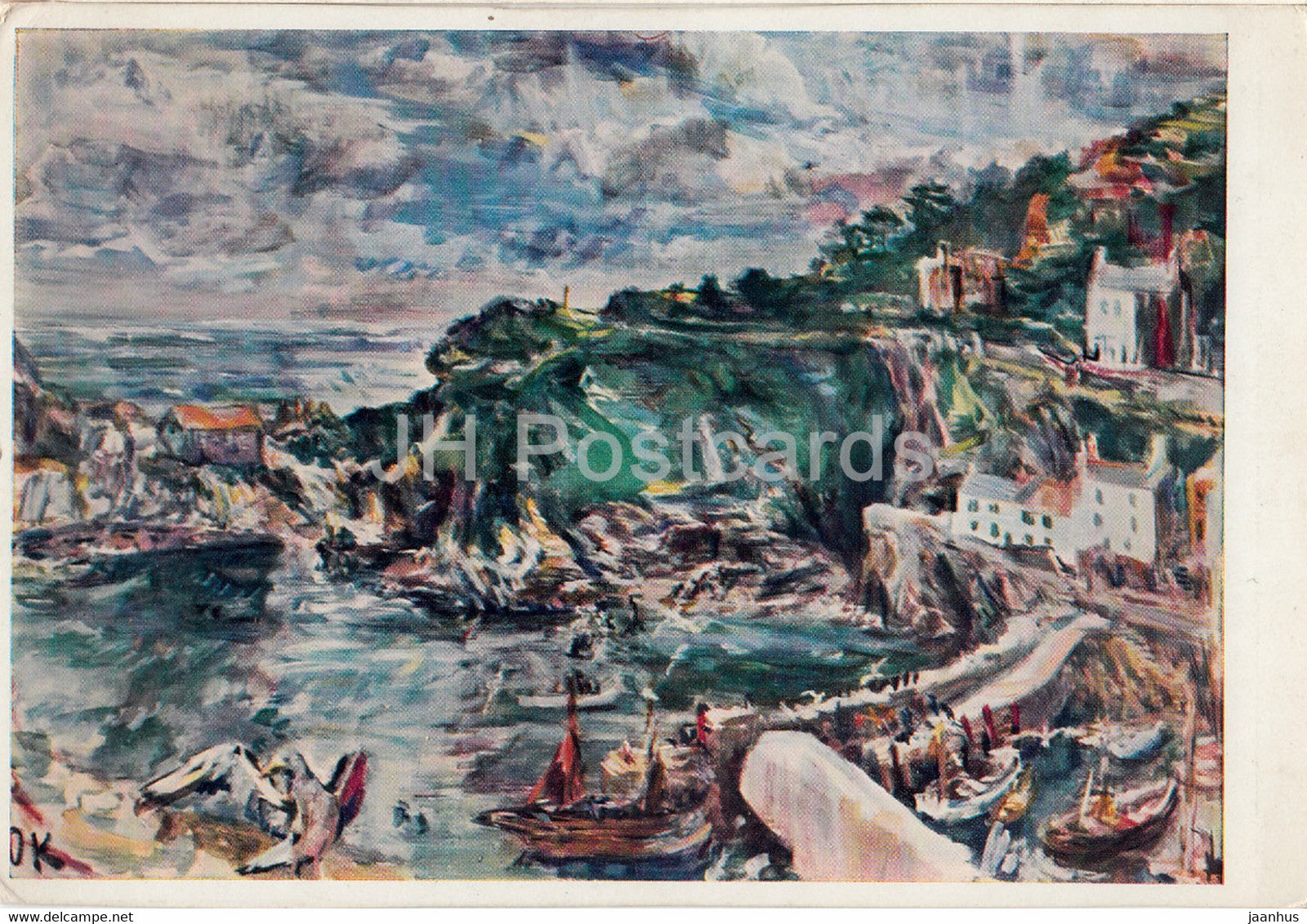 painting by Oskar Kokoschka - Polperro - Cornwall - 893 - Austrian art - Germany - unused - JH Postcards