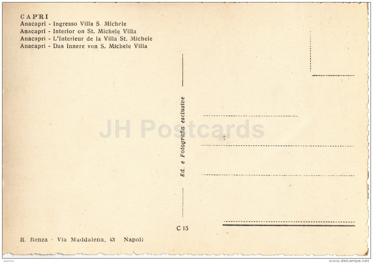 Capri - Anacapri - Ingresso Villa S. Michele - interior - Napoli - Naples - C 15 - Italy - Italia - unused - JH Postcards