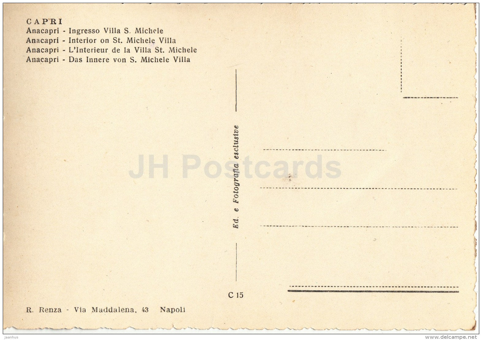Capri - Anacapri - Ingresso Villa S. Michele - interior - Napoli - Naples - C 15 - Italy - Italia - unused - JH Postcards