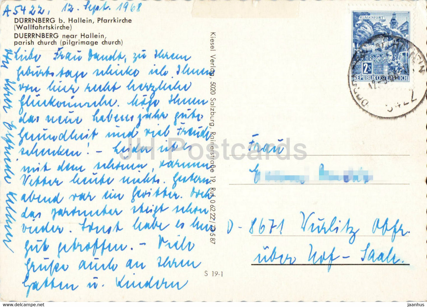 Durrnberg b Hallein - Pfarrkirche - church - old postcard - 1968 - Austria - used