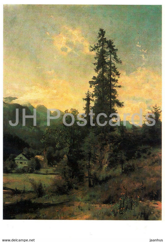 painting by Julius Rollmann - Kirche im Tal - German art - Germany DDR - unused - JH Postcards