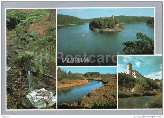 Vltava river - source - confluence - Rozmberk castle - Czechoslovakia - Czech - unused - JH Postcards