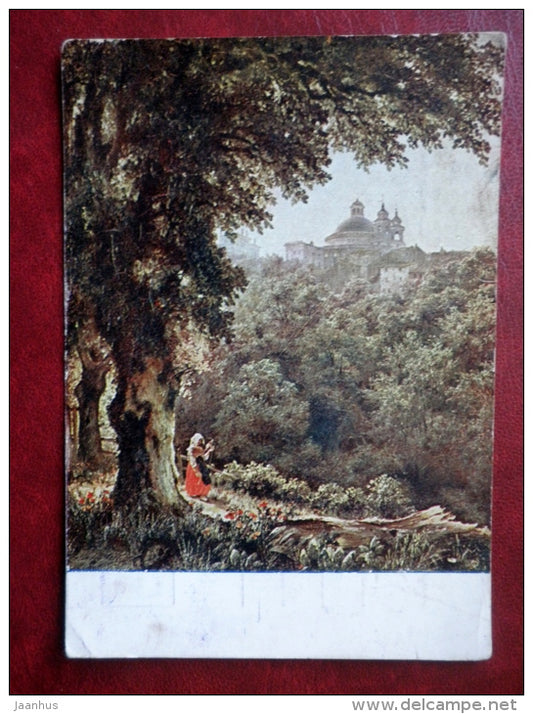 painting by M. Lebedev - Ariccia near Rome - castle - russian art - old postcard - unused - JH Postcards
