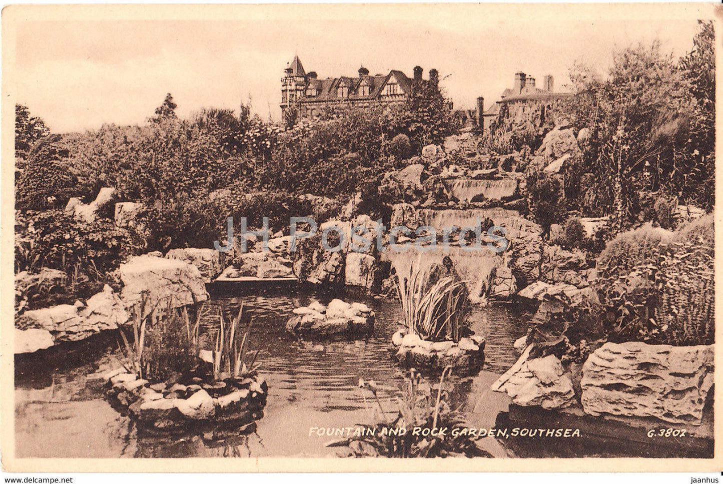 Southsea - Fountain and Rock Garden - 3802 - old postcard - England - United Kingdom - unused - JH Postcards