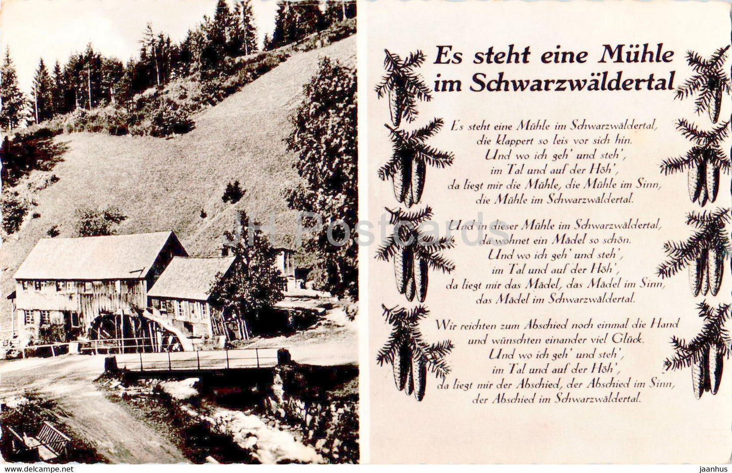 Es steht eine Muhle im Schwarzwaldertal - song lyrics - 1961 - Germany - used - JH Postcards