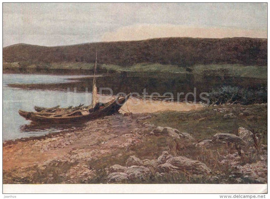 painting by V. Dmitrievsky - The Silence - boat - russian art - unused - JH Postcards
