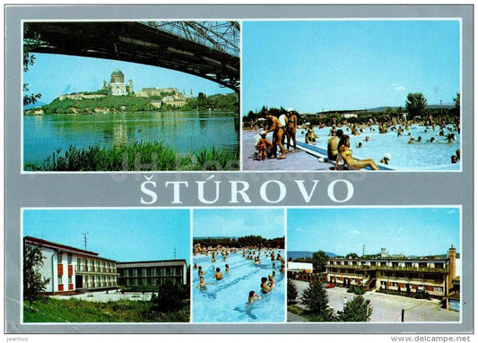 view of Ostrihom - Recreational centers - swimming pool - hotel Sport - Šturovo - Slovakia - used 1994 - JH Postcards