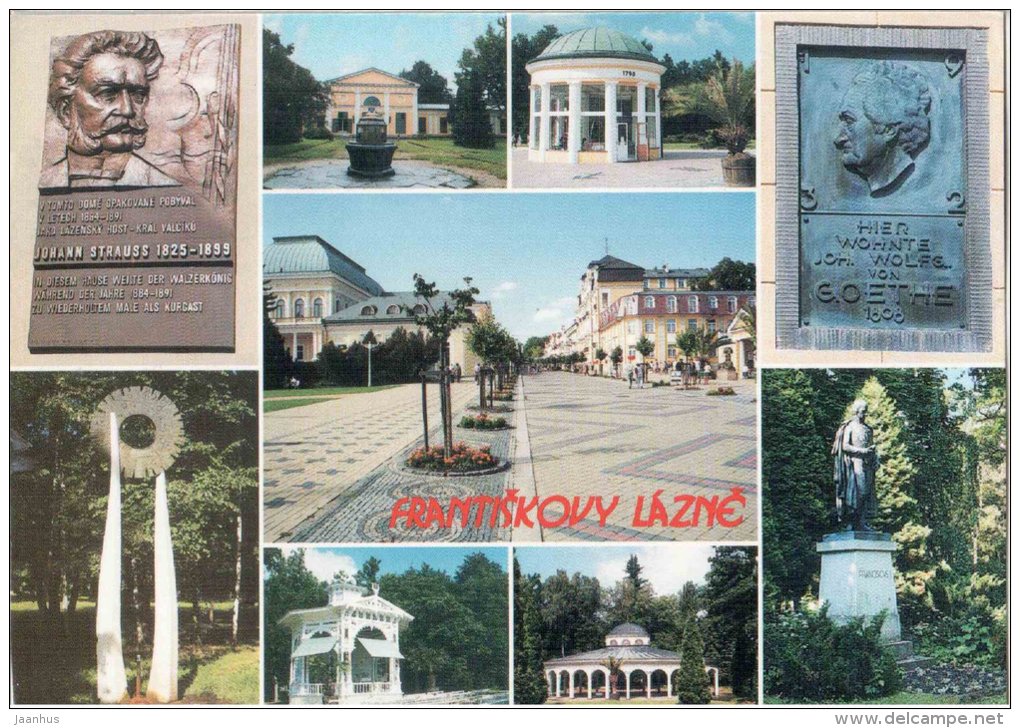 J. Strauss salt spring - Solar spring - the music pavilion - Luisa spring - Frantiskovy Lazne - spa - Czech - used 2004 - JH Postcards