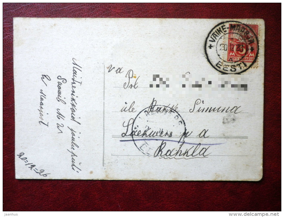 Christmas Greeting Card - winter road - circulated in Estonia 1926 , Väike-Maarja - Estonia - used - JH Postcards