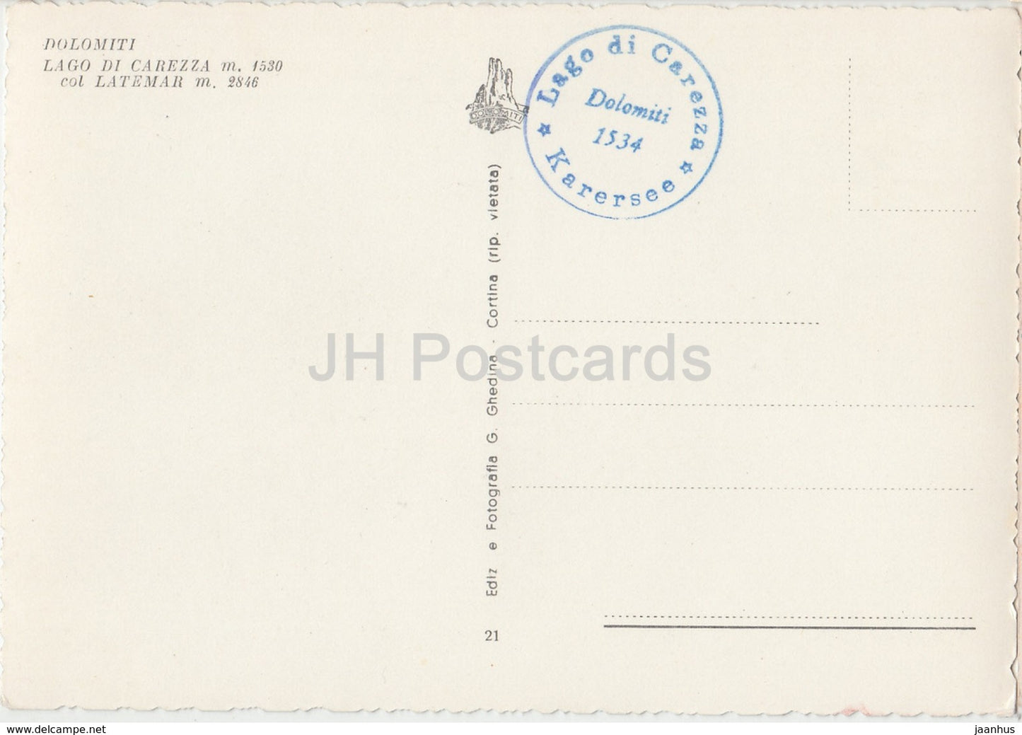 Dolomiti - Lago di Carezza 1530 m - col Latemar 2846 m - Italy - unused