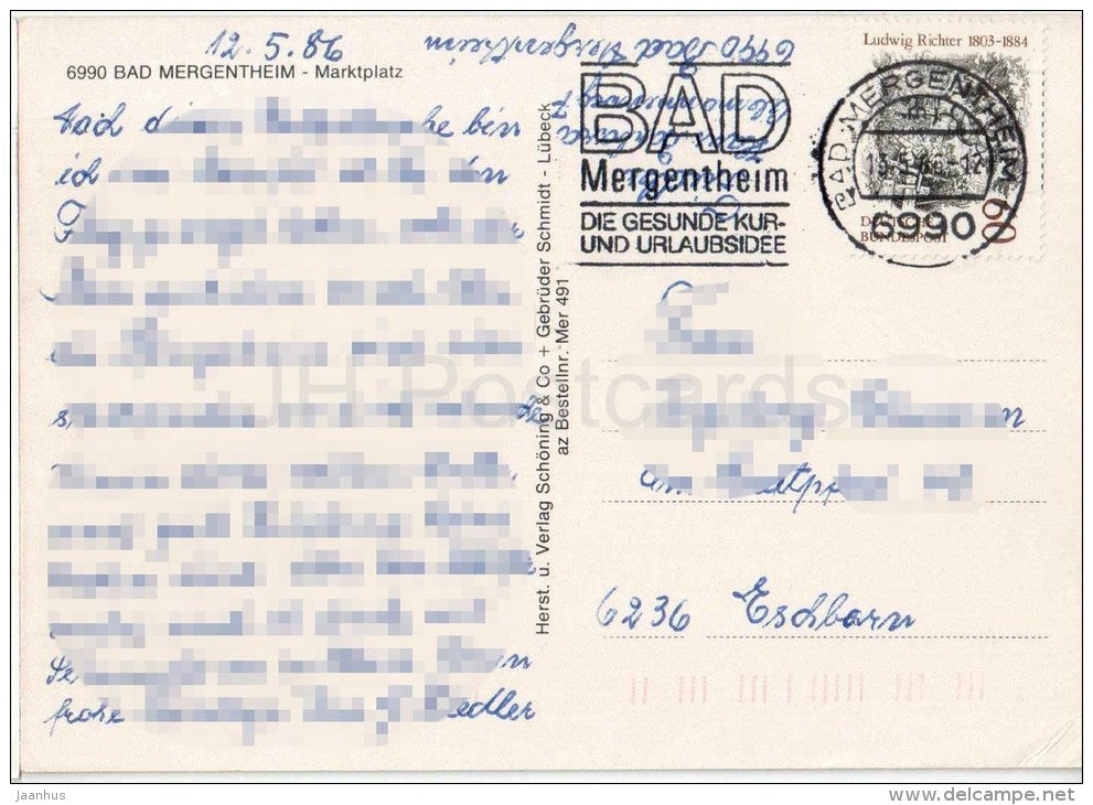 Bad Mergentheim - Marktplatz - market square - 6990 - Germany - 1986 gelaufen - JH Postcards