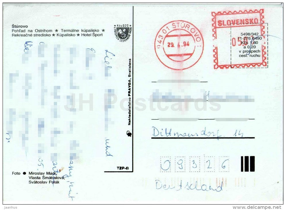view of Ostrihom - Recreational centers - swimming pool - hotel Sport - Šturovo - Slovakia - used 1994 - JH Postcards