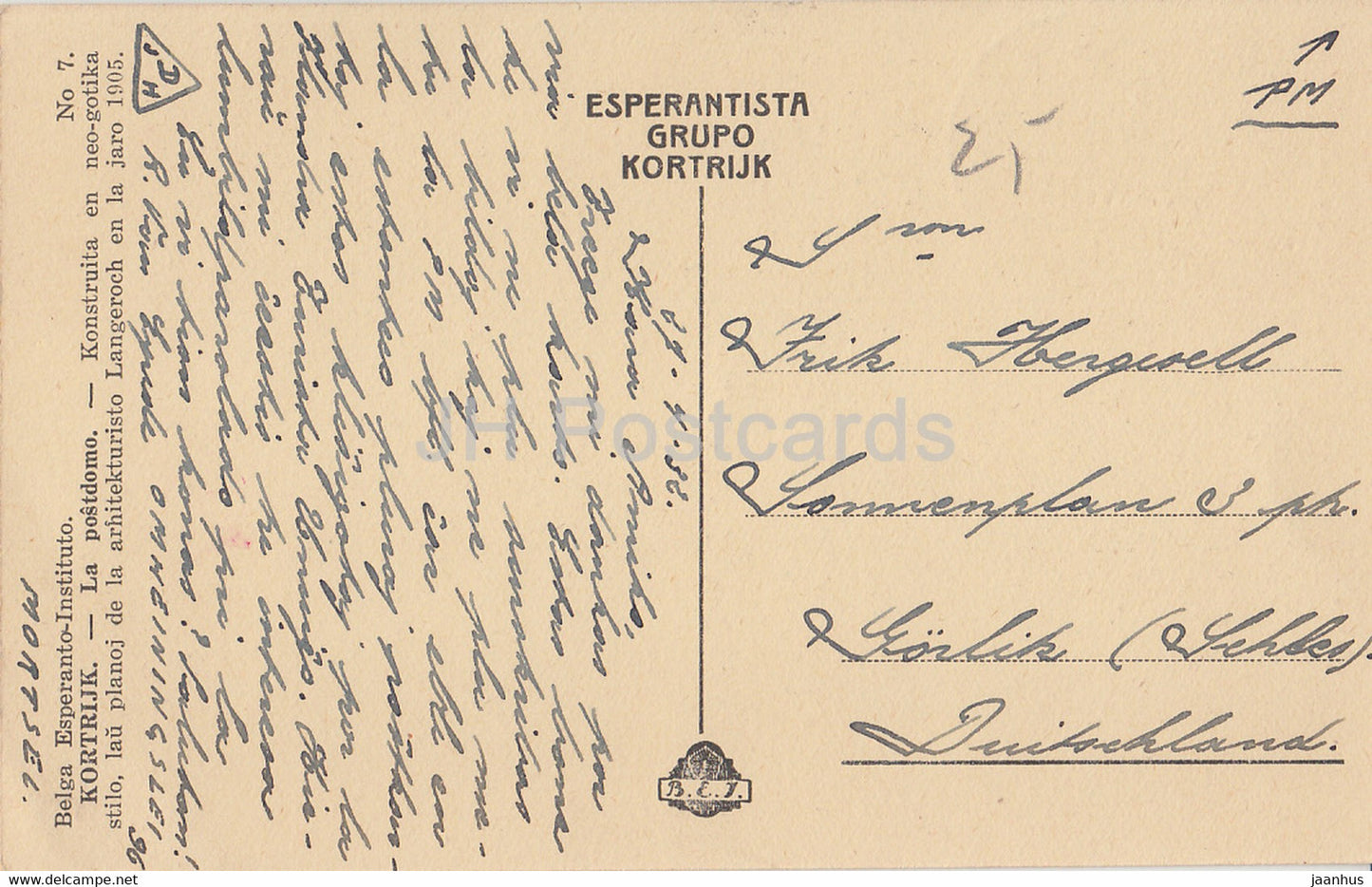Kortrijk - La Postdomo - cathedral - Esperanto - old postcard - 1932 - Belgium - used